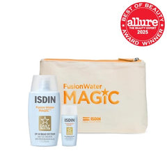 ISDIN Fusion Water MAGIC 50ml bottle highlighted for quick, non-greasy SPF during morning routine