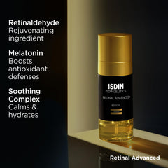 ISDIN Isdinceutics Retinal Advanced glass bottle with soft lighting accent.