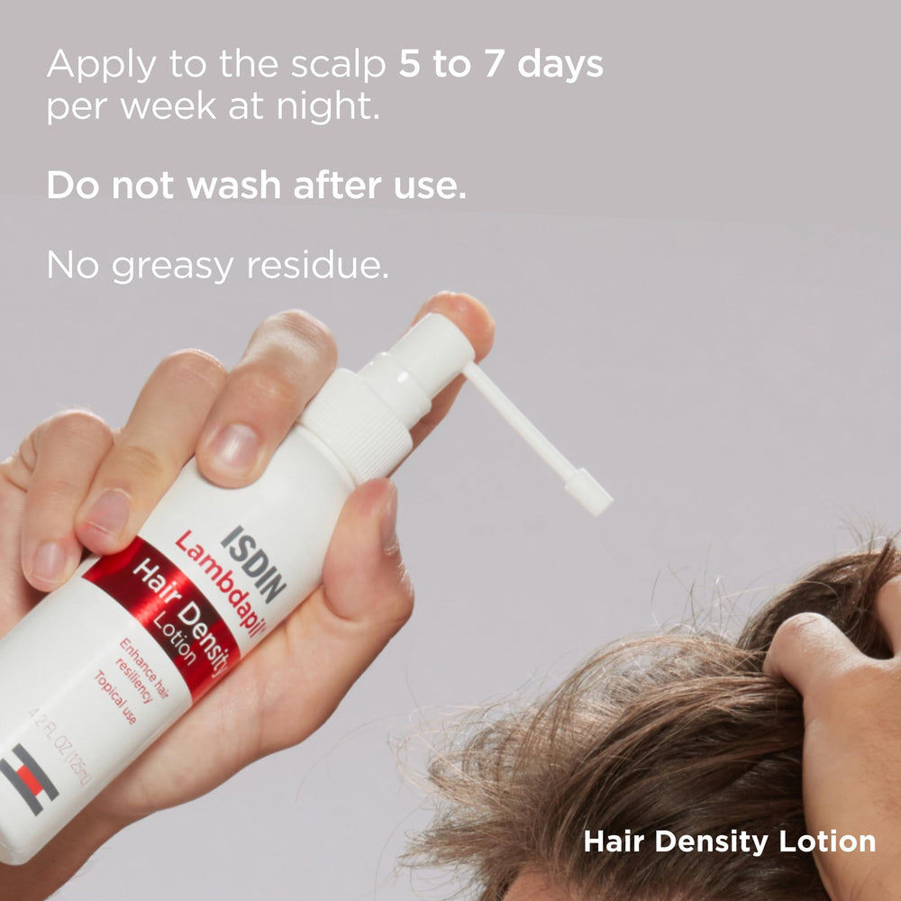 ISDIN Lambdapil lotion texture close-up conveys a light, non-greasy feel