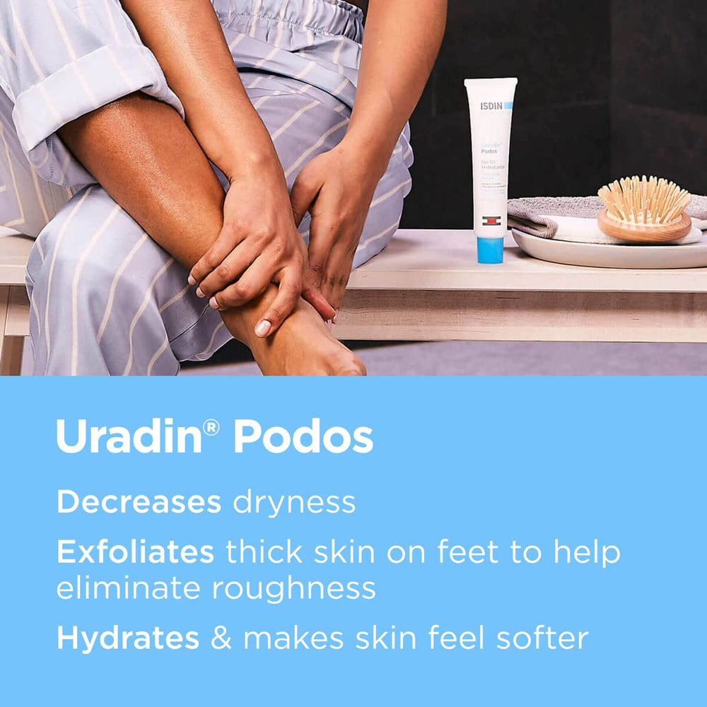ISDIN Uradin Podos Gel Oil on heel crack area demonstrates smoothing action.