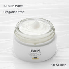 Massage on the cheek shows a gentle, firming touch with Isdinceutics Age Contour.