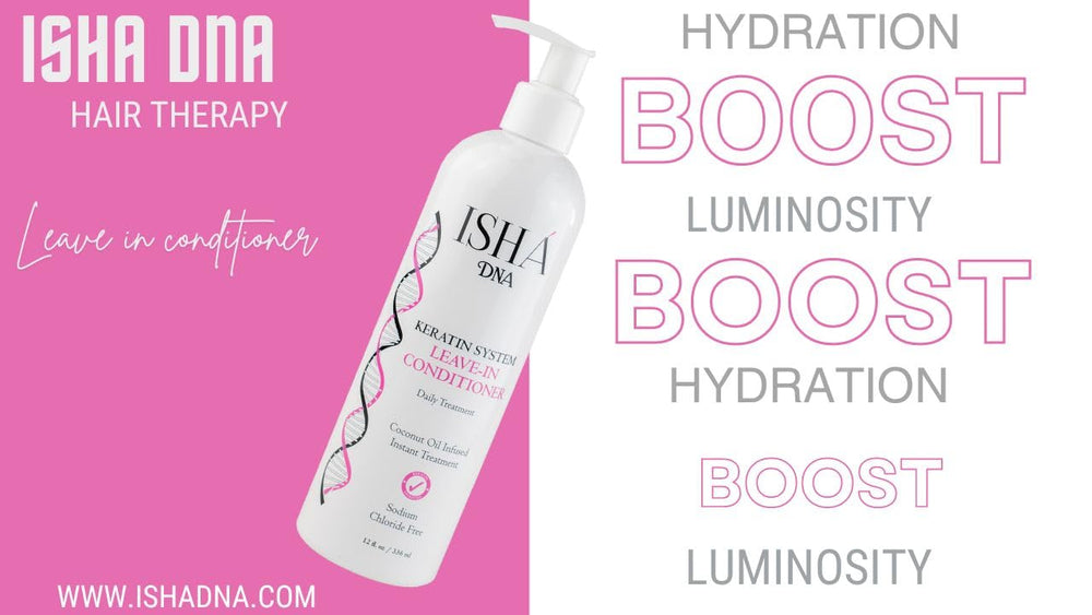 ISHA DNA Keratin Leave-In Conditioner application on hair shows smoothing and detangling