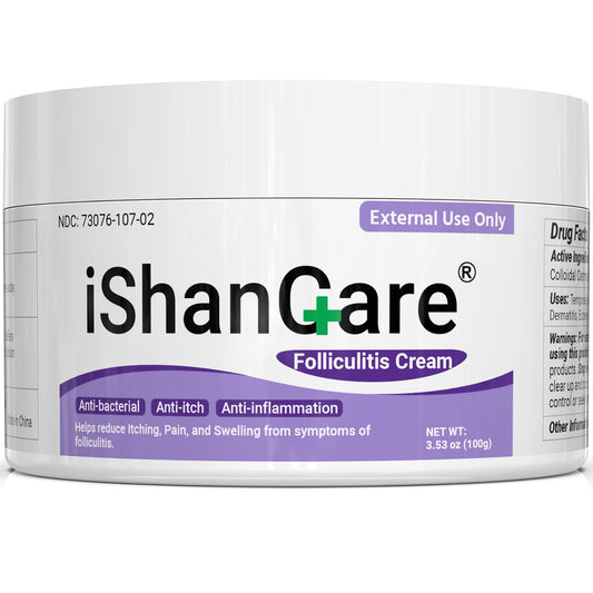 ishancare folliculitis cream bottle pour shows fast absorption and non-greasy texture.