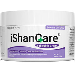 ishancare folliculitis cream bottle pour shows fast absorption and non-greasy texture.