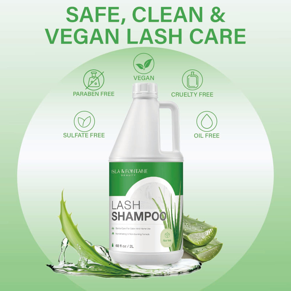 Rose-scent Isla & Fontane lash shampoo bottle for refreshing cleanses.