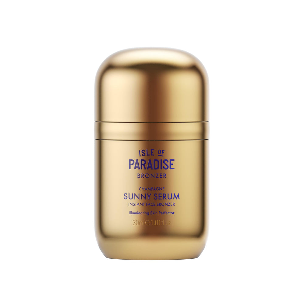 Isle of Paradise Sunny Serum Champagne bottle closeup for easy at-home self-tanning.
