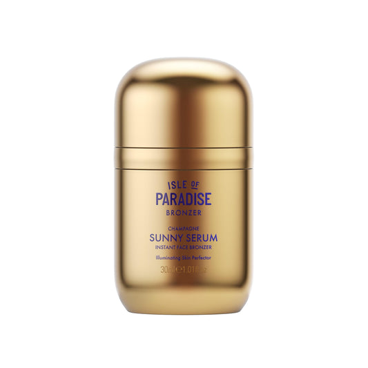 Isle of Paradise Sunny Serum Champagne bottle closeup for easy at-home self-tanning.