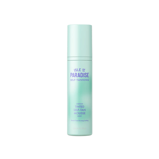 Isle of Paradise tinted self tanning mousse application ensures smooth, streak-free coverage.