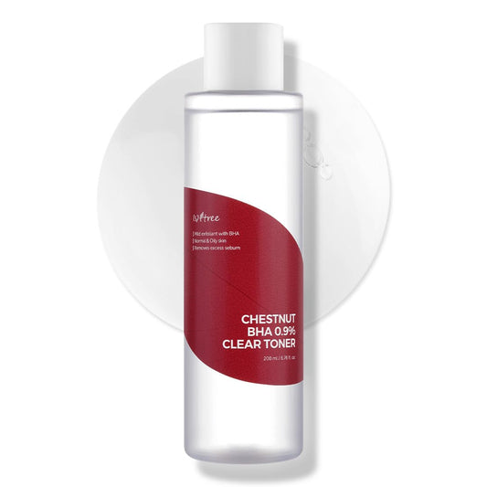 ISNTREE Chestnut BHA toner bottle shown in a clean skincare setup for daily pore care