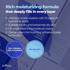 ISNTREE Hyaluronic Acid Moist Cream packaging shows fragrance-free formula.