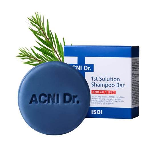 ISOI ACNI Dr. 1st Solution Shampoo Bar packaging showcases a plastic-free design for eco-conscious care
