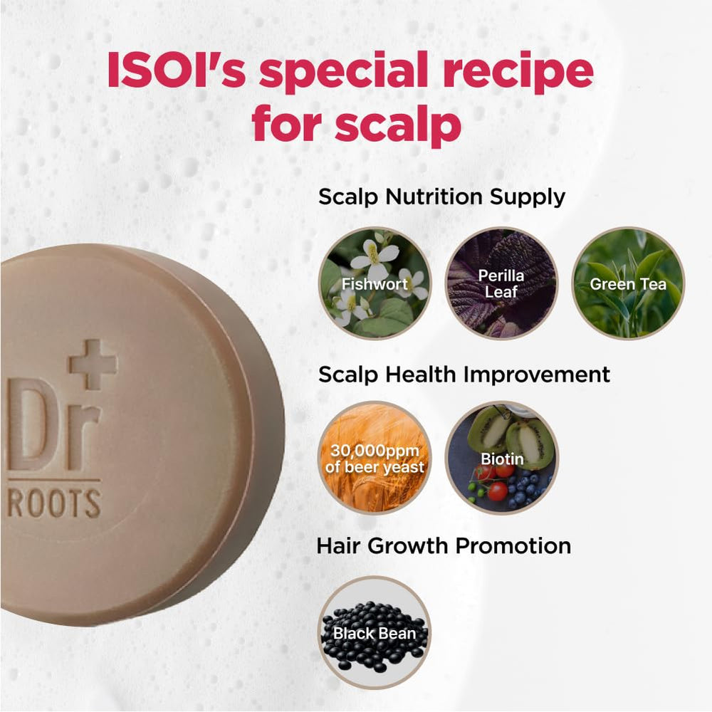 ISOI Dr Roots beer yeast biotin ingredients highlight nourishing scalp care.