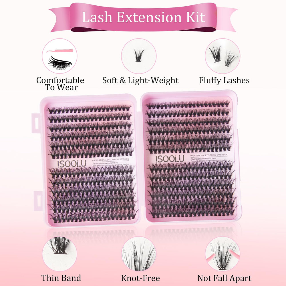 Close-up of ISOOLU lash clusters showing premium bundles for natural to dramatic styles