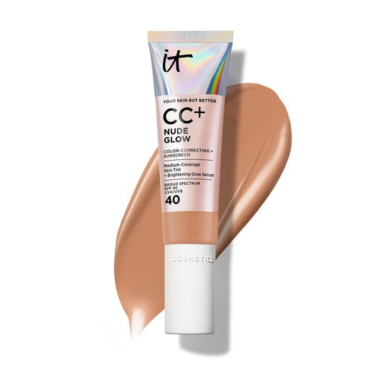 IT Cosmetics CC+ Nude Glow Rich Honey bottle for radiant, lightweight coverage.