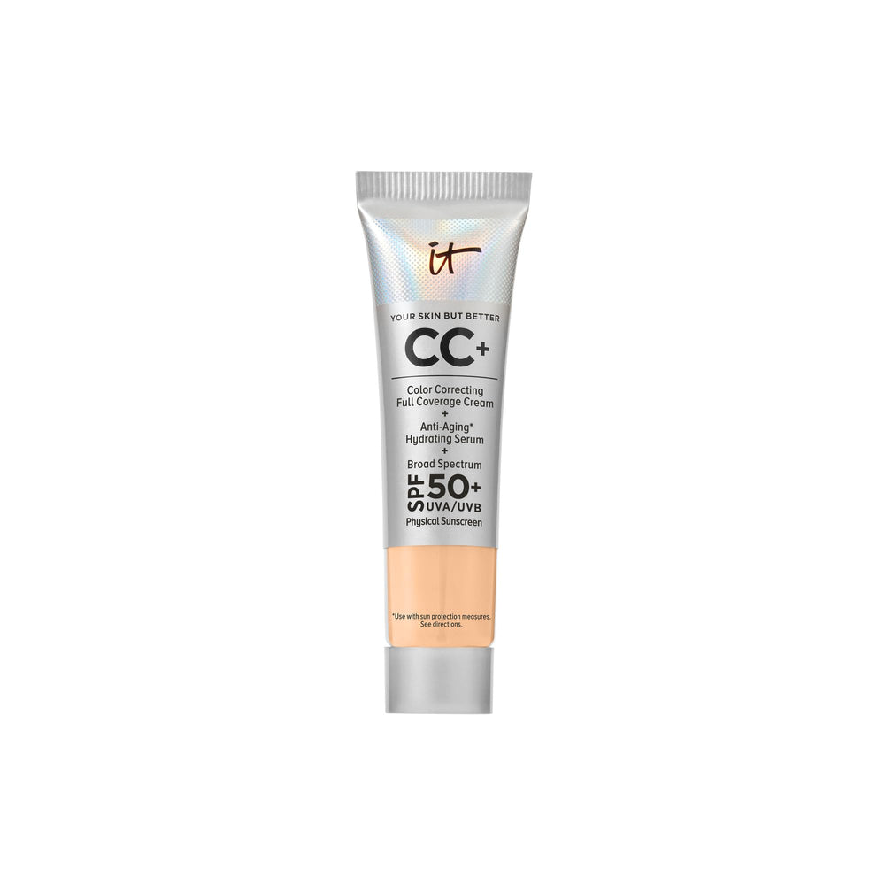IT Cosmetics CC+ Cream Travel bottle with pump offers on-the-go full coverage and SPF protection.