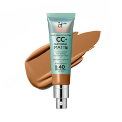 IT Cosmetics CC+ Natural Matte Rich Honey bottle showing matte coverage and SPF 40