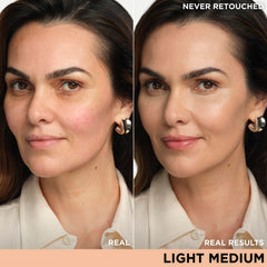 It Cosmetics CC+ Cream Travel application demonstrates even coverage and color correction on skin