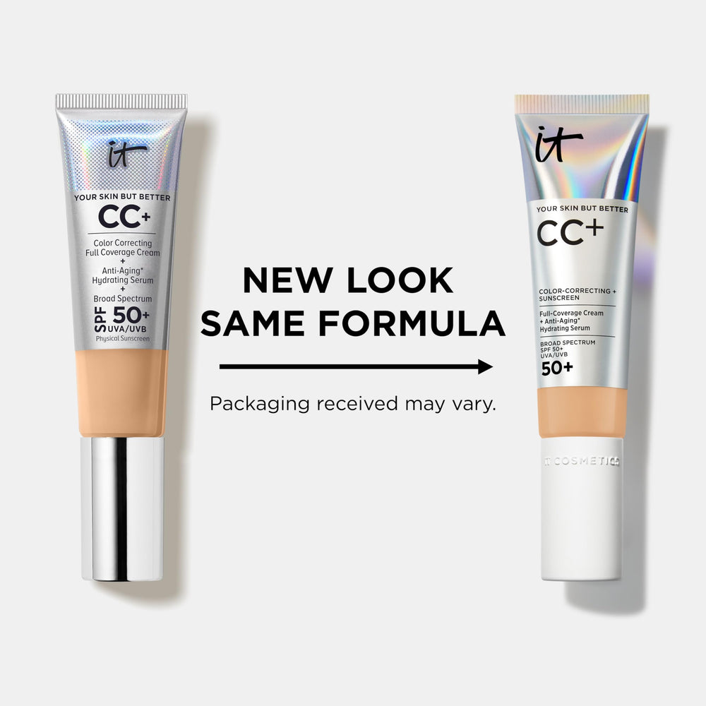 IT Cosmetics CC+ Cream no white cast on deeper tones close-up.