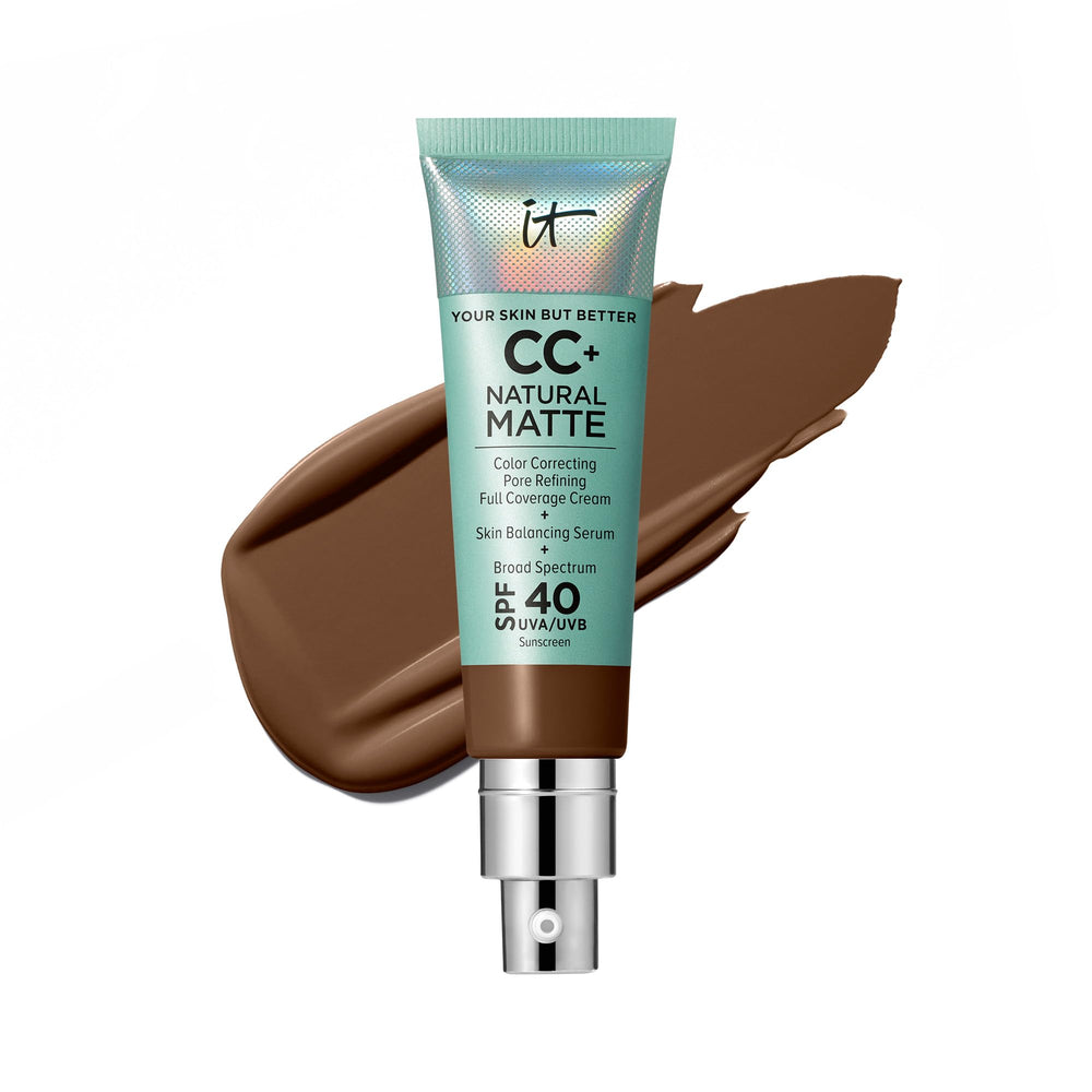 IT Cosmetics CC+ Natural Matte bottle front shows SPF 40 and oil control benefits.