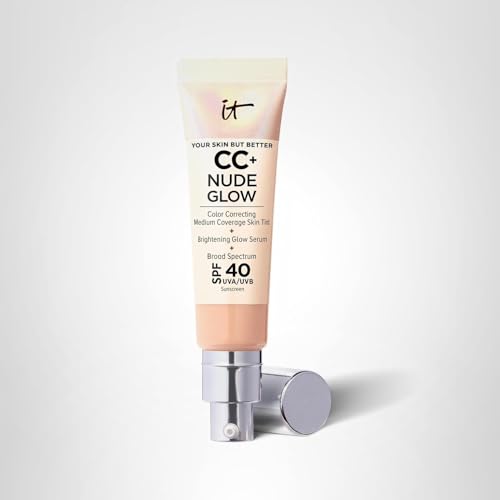 Application brush with IT Cosmetics CC+ Nude Glow for buffing and blending.