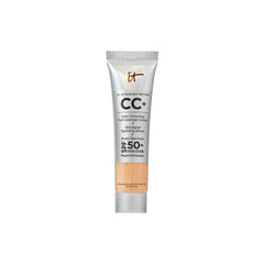 IT Cosmetics CC+ Travel Bottle: portable foundation with SPF 50+ for on-the-go coverage.