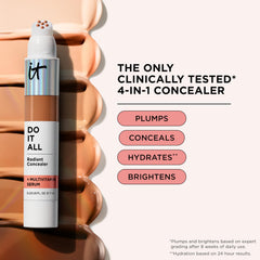 IT Cosmetics Do It All Radiant Concealer dermatologist-tested badge closeup.