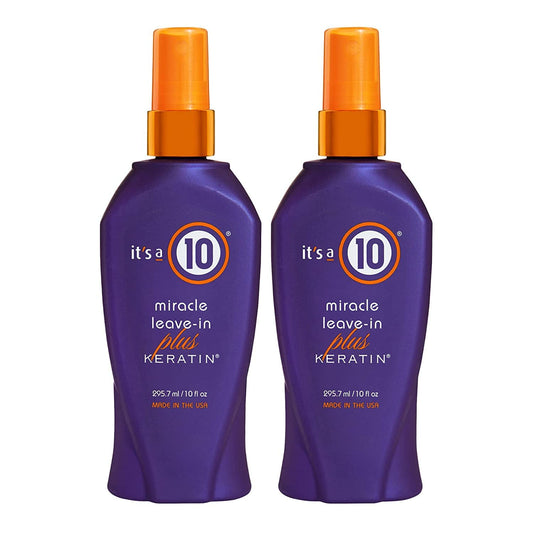 It's a 10 Haircare Miracle Leave-In Plus Keratin Spray bottle pour for detangling and heat protection