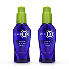 It's a 10 Miracle Styling Serum bottle front view highlights smoothness and shine.