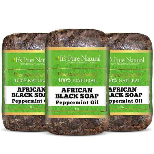 It's Pure Natural African Black Soap pack-3 label for daily face and body cleansing