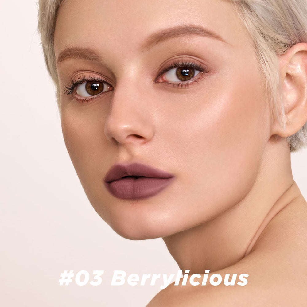 ITY Velvet Matte Lip Stain Berrylicious compact container supports on-the-go touch-ups.