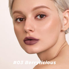 ITY Velvet Matte Lip Stain Berrylicious compact container supports on-the-go touch-ups.