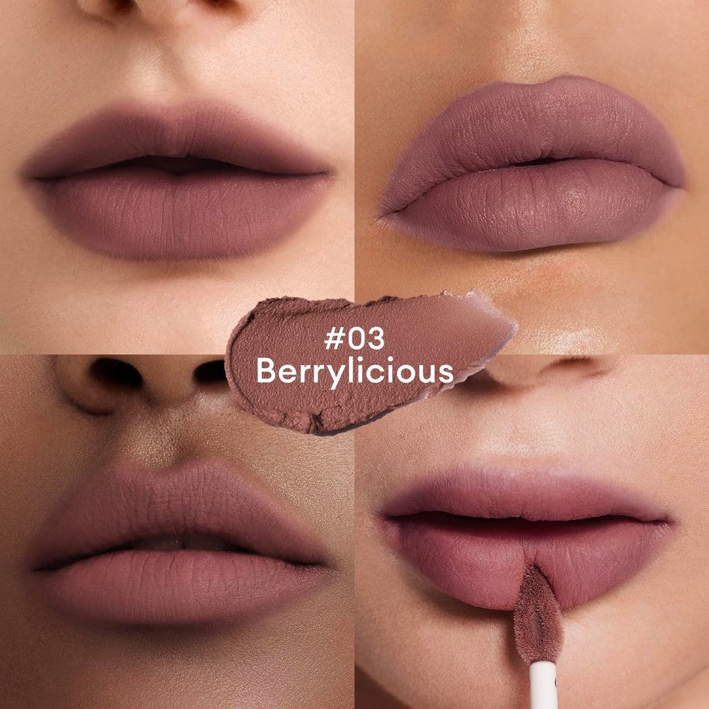 ITY Velvet Matte Lip Stain Berrylicious conceals lip lines for a smoother appearance.