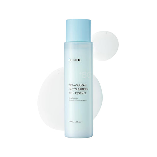 IUNIK Beta-Glucan Barrier Milk Essence bottle with lightweight hydration for daily use