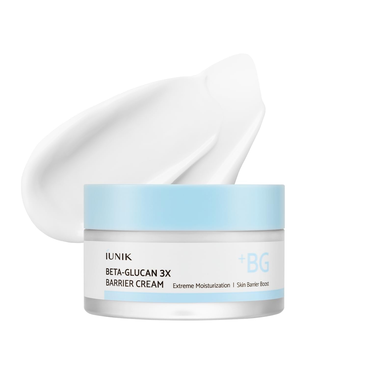 IUNIK Beta-Glucan non-sticky cream jar delivering rich hydration for sensitive skin.