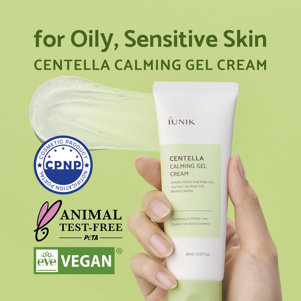 IUNIK Centella 70% Calming Gel Cream texture closeup shows fast absorption