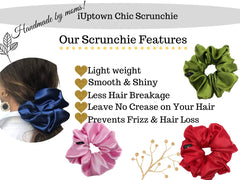 Iuptown Chic USA-made gold satin scrunchie reduces friction.