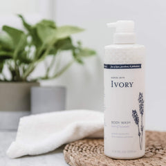 Ivory four-pack box displaying long-lasting, gentle cleansing for sensitive skin.