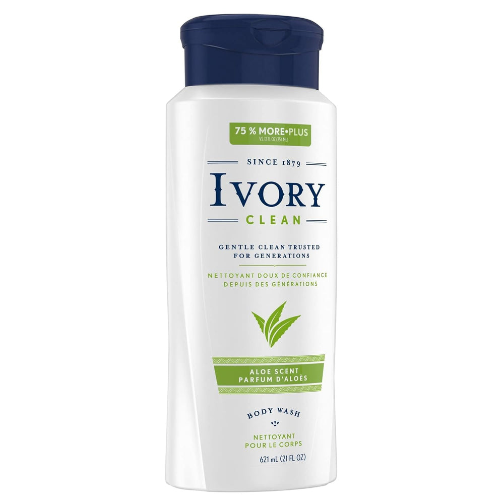 Ivory Aloe Scented Body Wash packaging showing triple-pack value