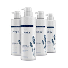 Ivory Sensitive Skin Moisturizing Body Wash bottle with lavender for gentle cleansing.