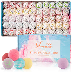 IvyWorkshop bath bombs gift box with 50 pieces for pampering at home.