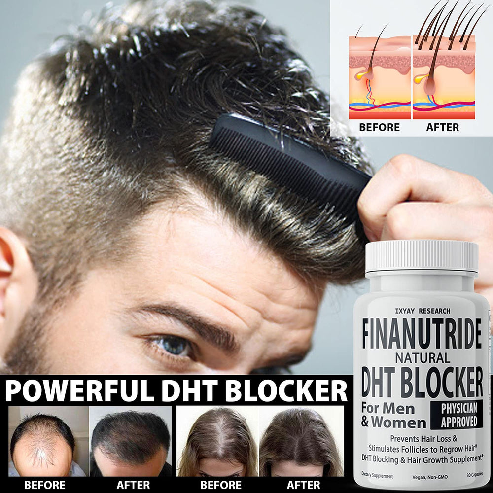 Finanutride packaging front, premium DHT blockers in one bottle.
