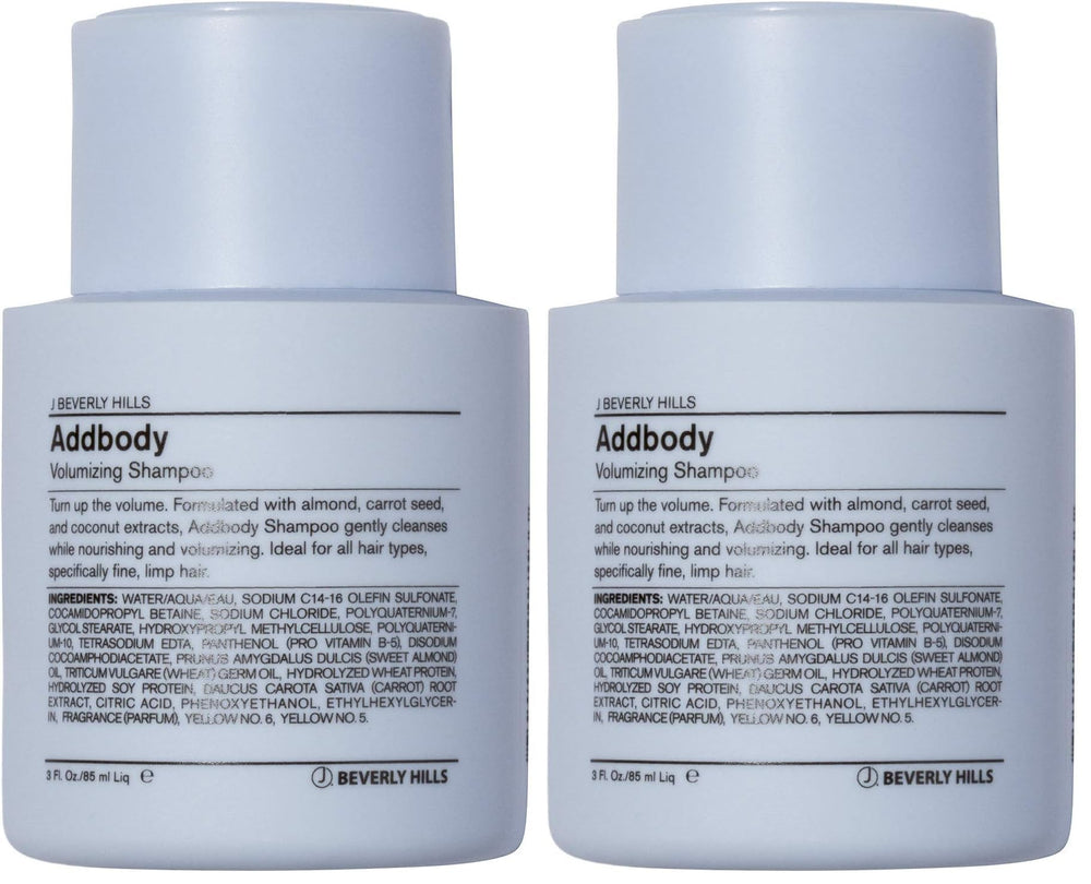 J Beverly Hills Blue Addbody shampoo bottle for volumizing cleanse and salon-quality care.