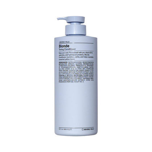 J Beverly Hills Blue Blonde conditioner bottle pour neutralizes brassy tones for cooler highlights