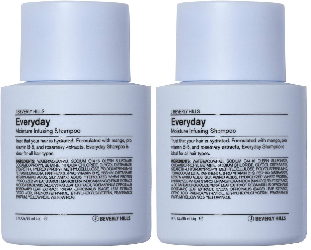 J Beverly Hills Blue Everyday Moisturizing Shampoo bottle front with hydration and eucalyptus aroma