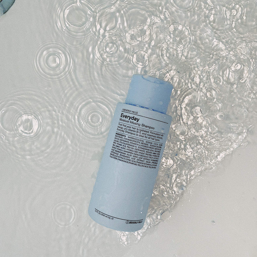 J Beverly Hills Blue Everyday Moisturizing Shampoo label highlights sulfate-free formula