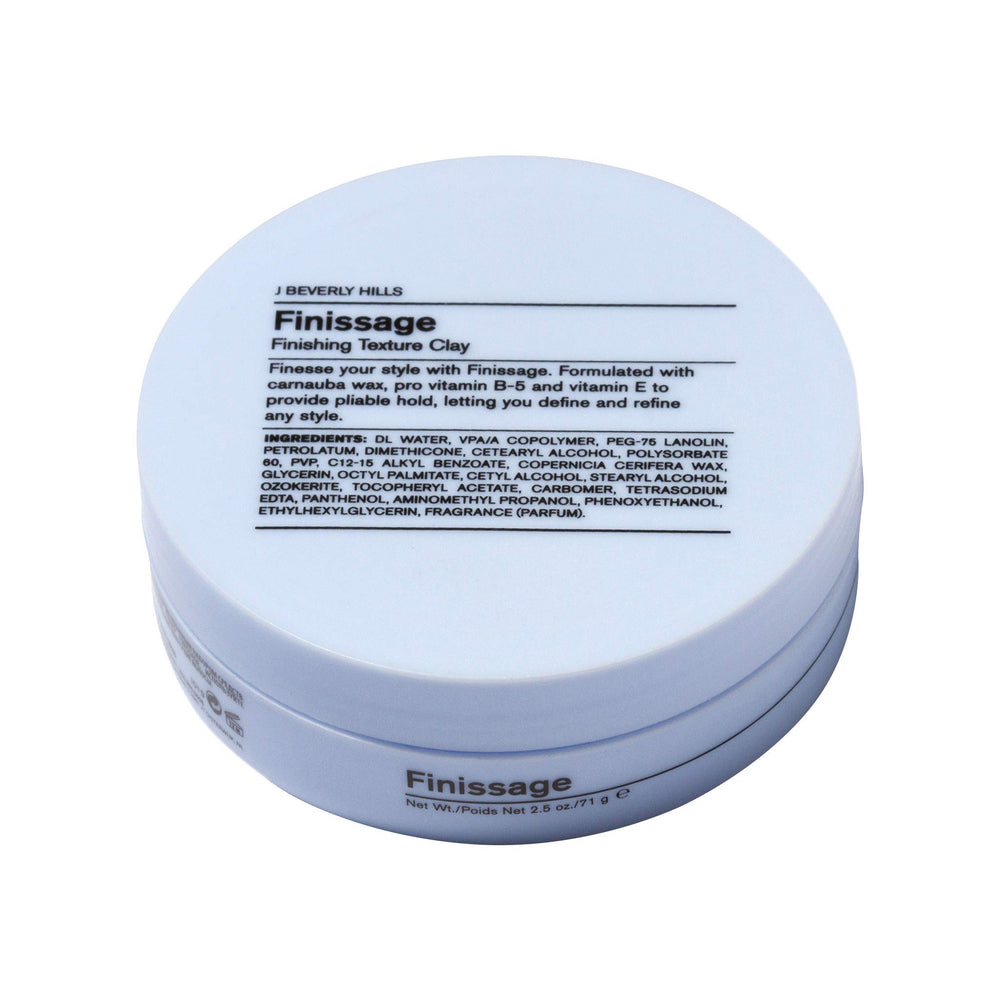 J Beverly Hills Blue Finissage jar highlights convenient finishing texture for defined styles