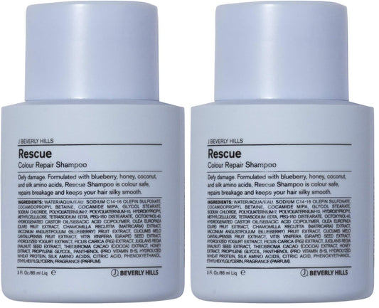 J Beverly Hills Blue Rescue Shampoo two-pack front view, color-safe cleansing for damaged color-treated hair.