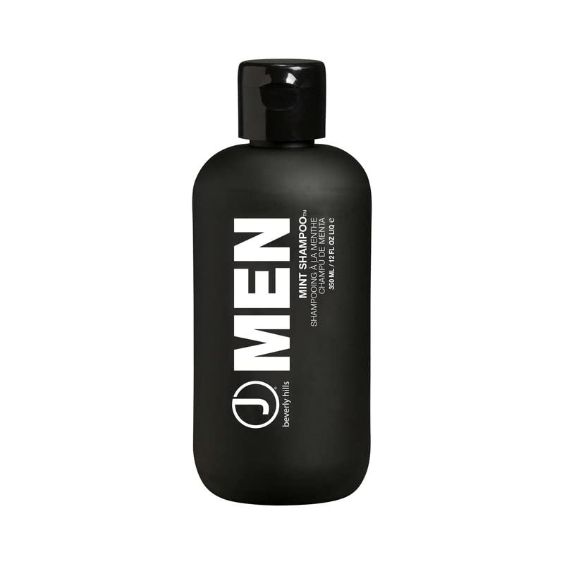 J Beverly Hills Men's Mint Shampoo bottle pouring for a refreshing cleanse.