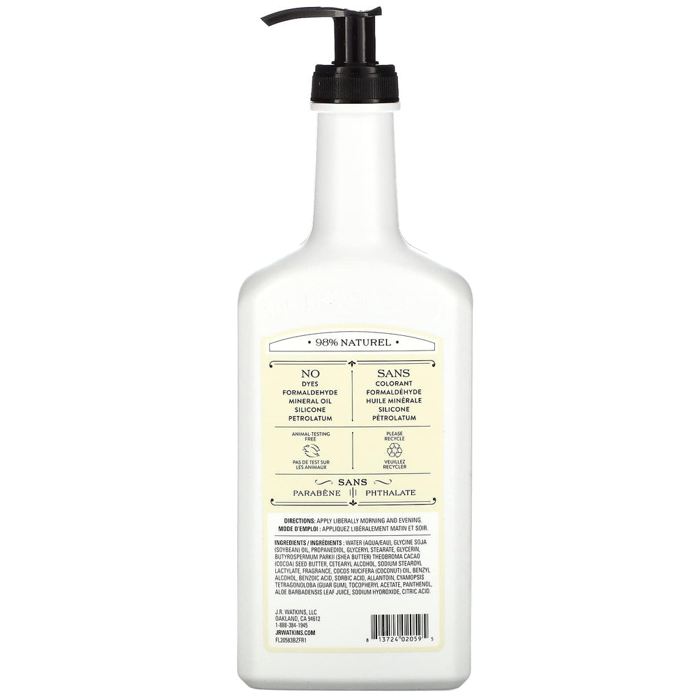 J.R. Watkins Coconut Milk and Honey lotion ingredients close-up showing natural oils.