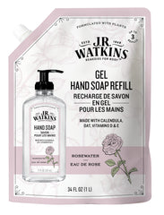 J.R. Watkins Rosewater hand soap refill pouch ready for easy bottle refills.